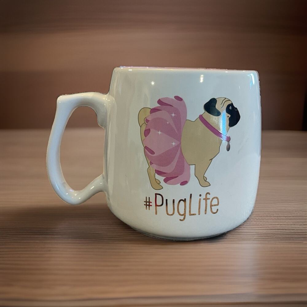 10 Strawberry Street #PugLife Pug in Tutu Mug 20oz Pink Hearts